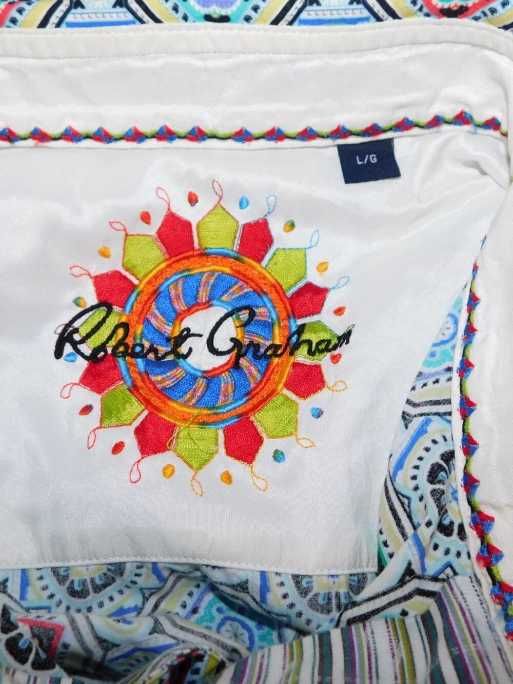 Robert Graham Inward Multicolor Geometric Short Sleeve Shirt Button Mens L - Picture 4 of 12